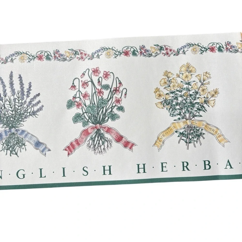 VTG Traditional English Garden Floral Herbs Wallpaper Border 5 YD X 7